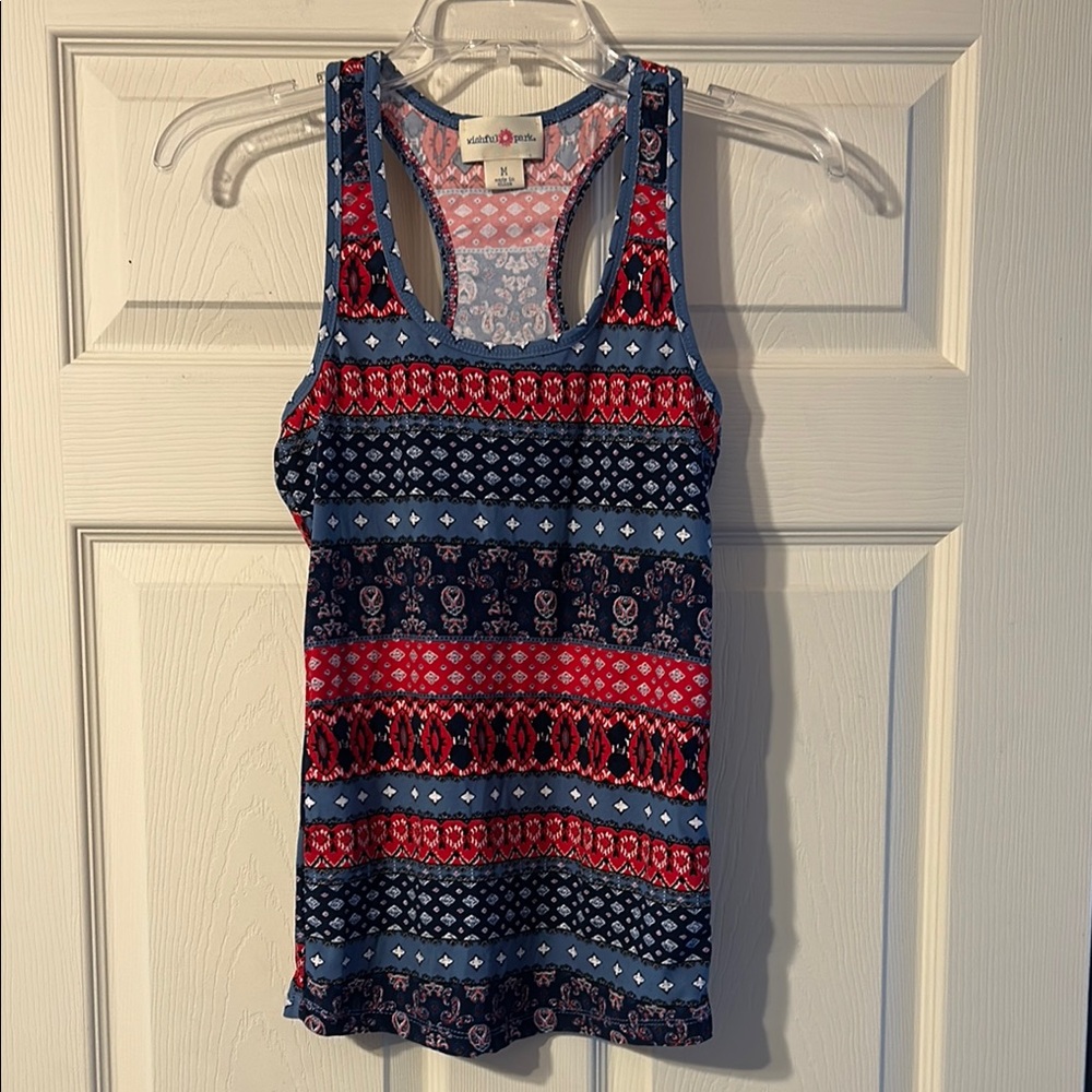 Wishful Park Fitted Americana Tank Top Blue & Red Junior’s Medium